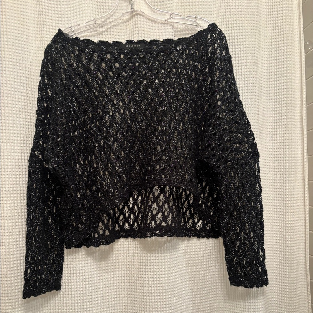 QED London Black Open-Knit Women's Sweater